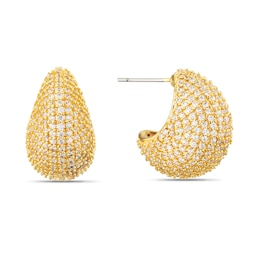 Gold Tone Pavé Set Cubic Zirconia Dome Stud Earrings