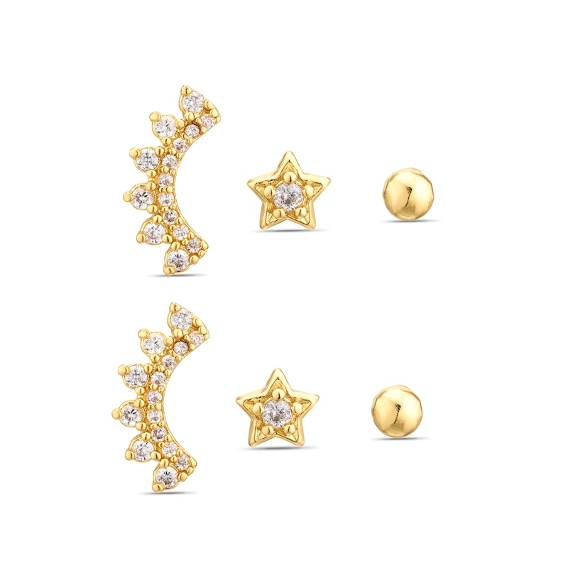 Main Image 1 of Gold Tone 3 Set Cubic Zirconia Stud Earrings