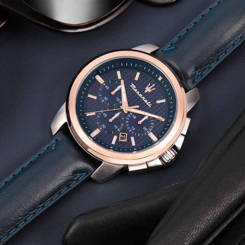 Main Image 6 of Maserati Successo Men's Blue Chrono Dial Blue Leather Strap Watch