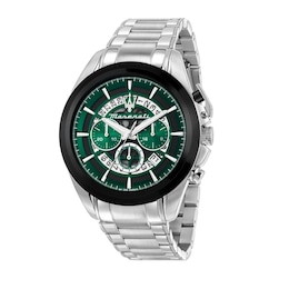 Maserati Traguardo Men's Green Skeleton Dial Stainless Steel Bracelet Watch