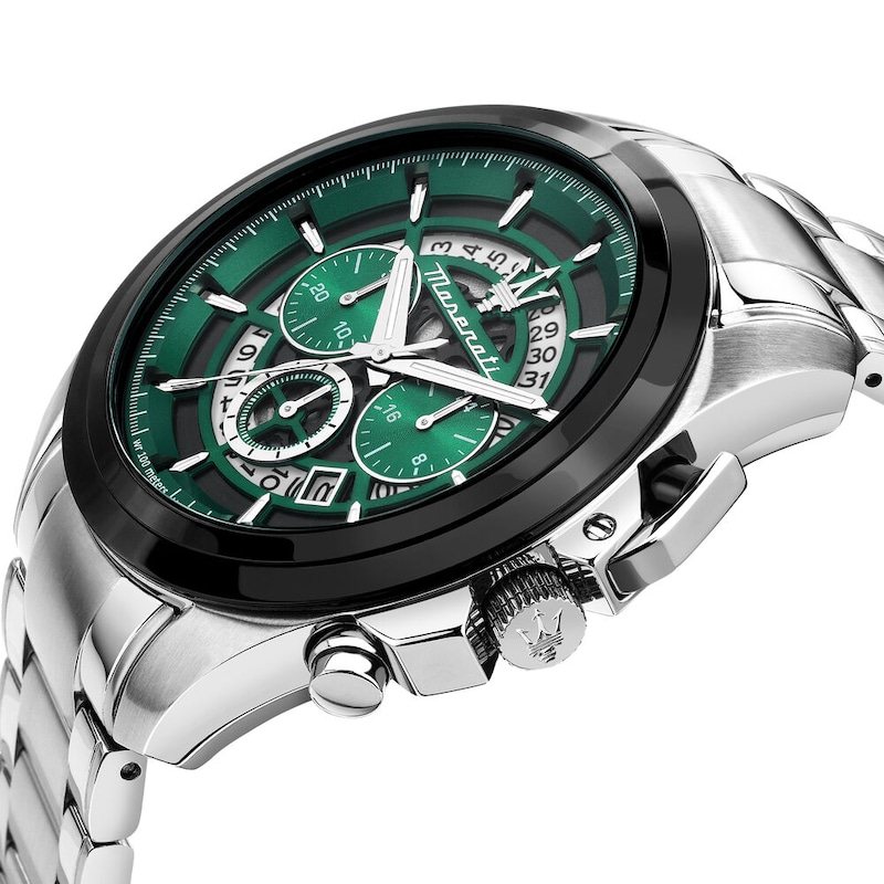 Main Image 5 of Maserati Traguardo Men's Green Skeleton Dial Stainless Steel Bracelet Watch