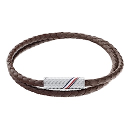 Tommy Hilfiger Men's Brown Double Wrap Braid Bracelet