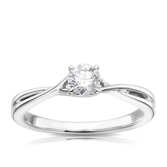 9ct White Gold 0.33ct Diamond Twisted Shoulders Solitaire Ring