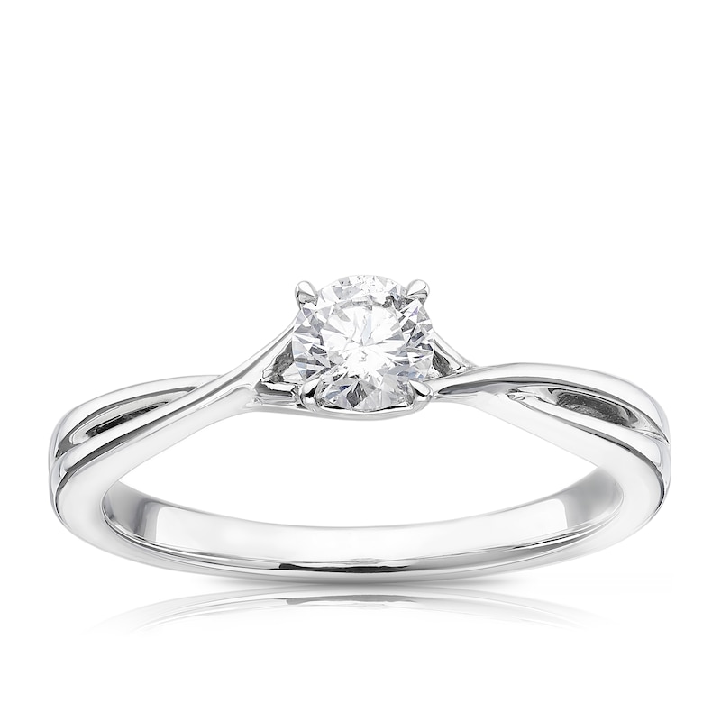Main Image 1 of 9ct White Gold 0.33ct Diamond Twisted Shoulders Solitaire Ring