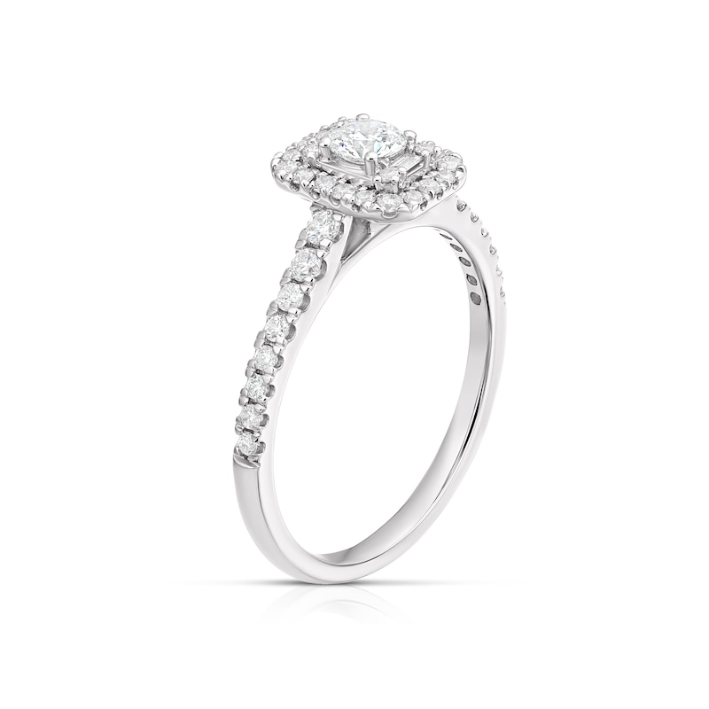 Main Image 2 of 9ct White Gold 0.50ct Diamond Emerald Cut Halo Ring