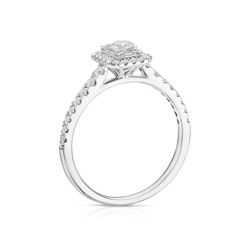 9ct White Gold 0.50ct Diamond Emerald Cut Halo Ring