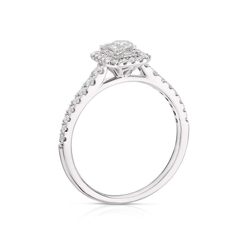 Main Image 3 of 9ct White Gold 0.50ct Diamond Emerald Cut Halo Ring