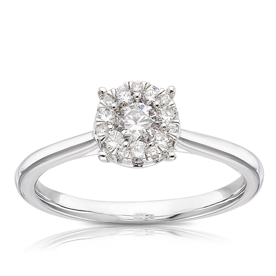 Engagement Ring 18ct White Gold Round Halo Cluster 0.33ct Di