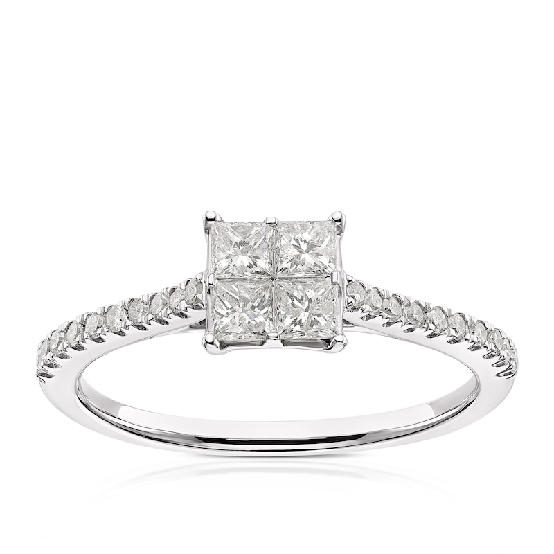 Main Image 1 of 14ct White Gold 0.50ct Diamond Princess Cut Cluster Ring
