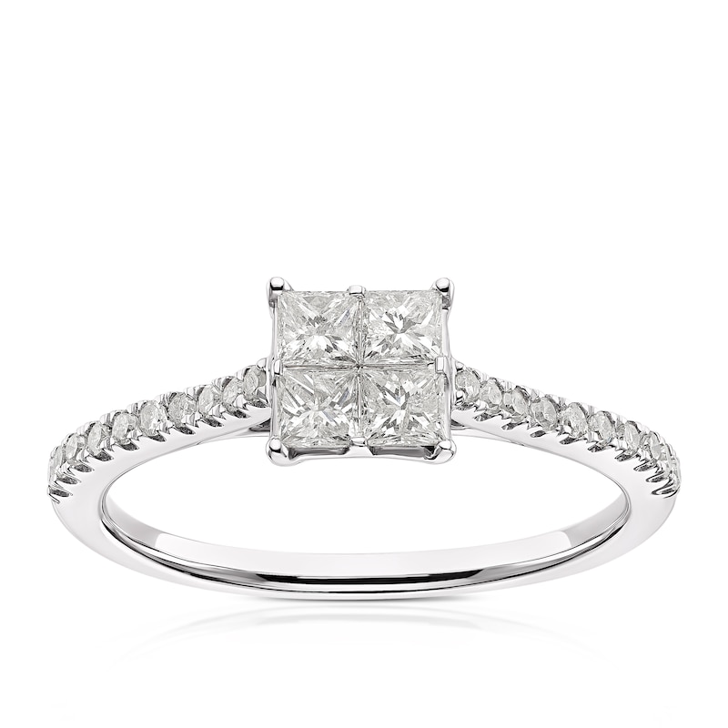 14ct White Gold 0.50ct Diamond Princess Cut Cluster Ring