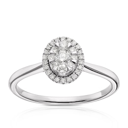 Engagement Ring 9ct White Gold Oval Double Halo 0.25ct Diamond Ring