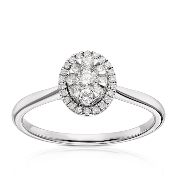 Engagement Ring 9ct White Gold Oval Double Halo 0.25ct Diamond Ring