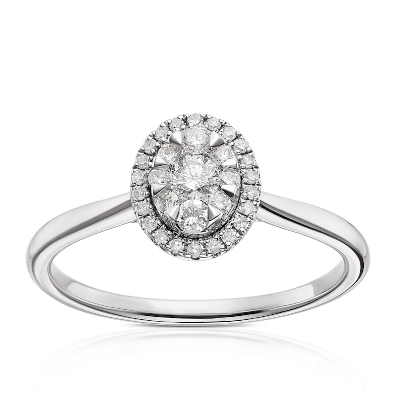 Main Image 1 of 9ct White Gold 0.25ct Diamond Oval Double Halo Ring