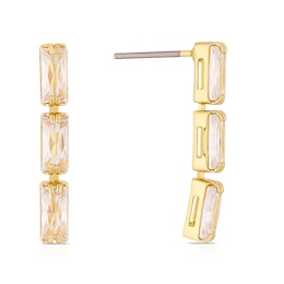 Gold Plated Cubic Zirconia Triple Stone Drop Earrings