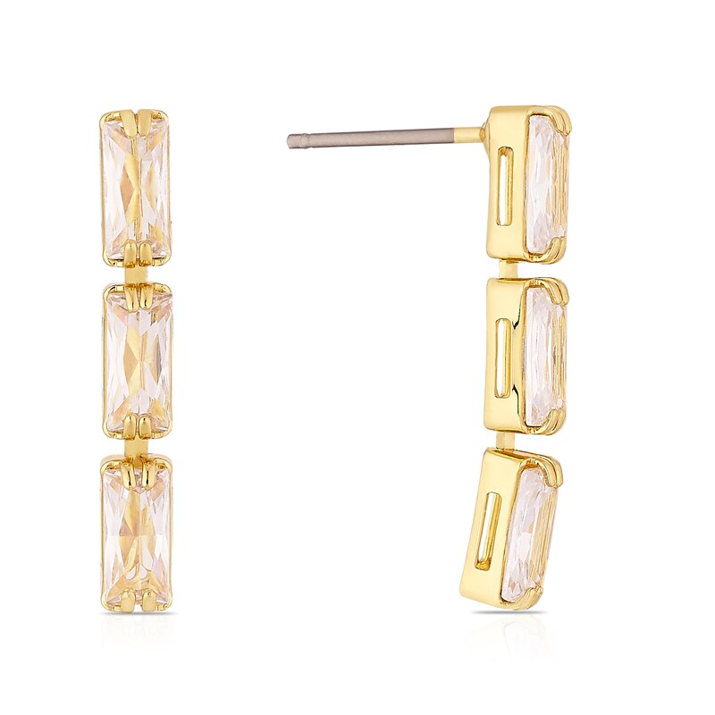 Main Image 1 of Gold Plated Cubic Zirconia Triple Stone Drop Earrings