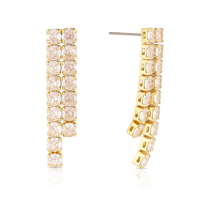 Main Image 1 of Gold Plated Cubic Zirconia Double Drop Earrings