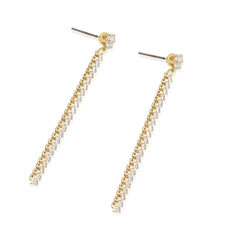 Main Image 2 of Gold Plated Cubic Zirconia Bar Drop Earrings