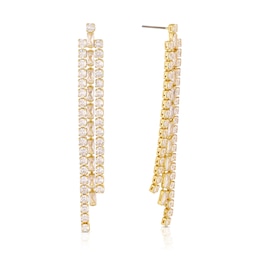 Gold Plated Cubic Zirconia Triple Row Drop Earrings