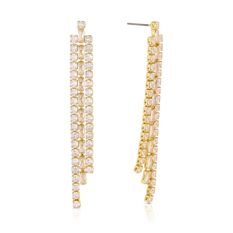 Main Image 1 of Gold Plated Cubic Zirconia Triple Row Drop Earrings