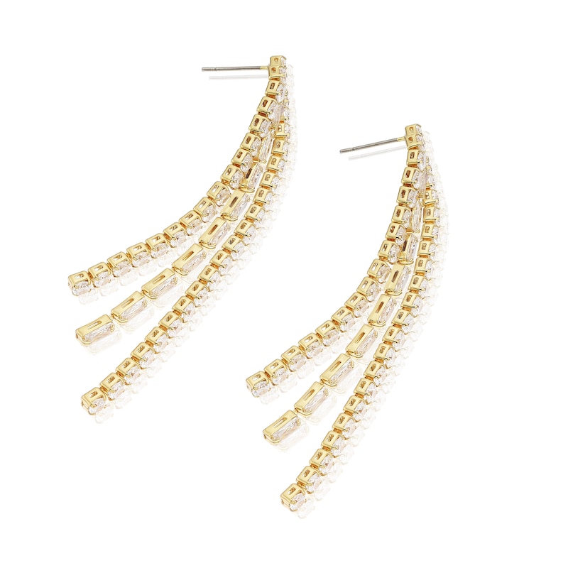 Main Image 2 of Gold Plated Cubic Zirconia Triple Row Drop Earrings