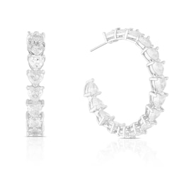 Silver Plated Cubic Zirconia Large Heart Hoop Earrings