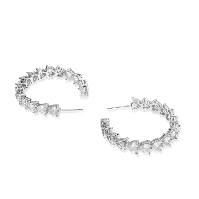 Main Image 2 of Silver Plated Cubic Zirconia Large Heart Hoop Earrings