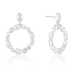 Silver Plated Cubic Zirconia Multishape Circle Drop Earrings