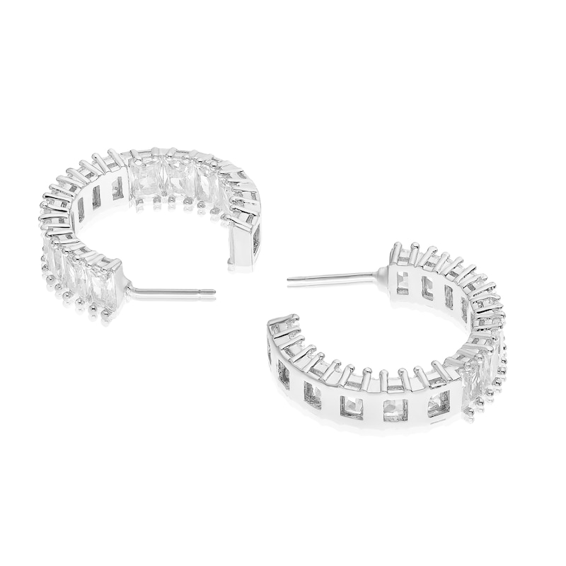 Main Image 2 of Silver Plated Cubic Zirconia Bar Chunky Hoop Earrings