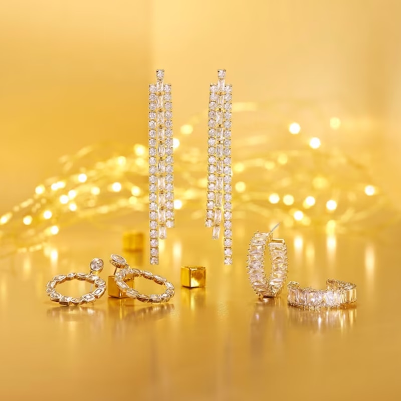 Main Image 4 of Silver Plated Cubic Zirconia Bar Chunky Hoop Earrings