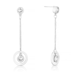 Silver Plated Cubic Zirconia Halo Drop Earrings
