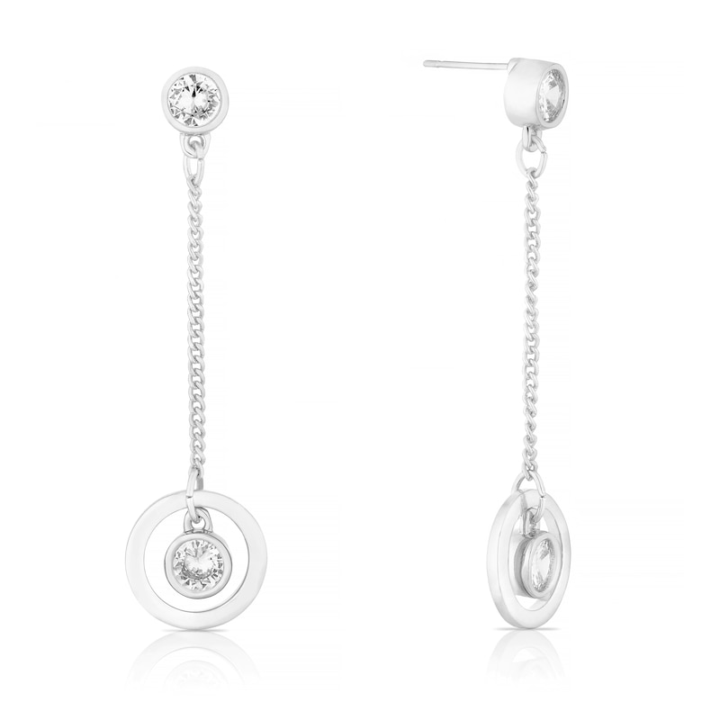 Main Image 1 of Silver Plated Cubic Zirconia Halo Drop Earrings