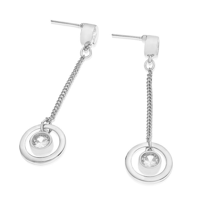 Main Image 2 of Silver Plated Cubic Zirconia Halo Drop Earrings