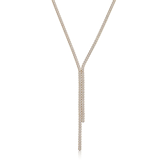 Gold Plated Cubic Zirconia Y Drop Pendant Necklace