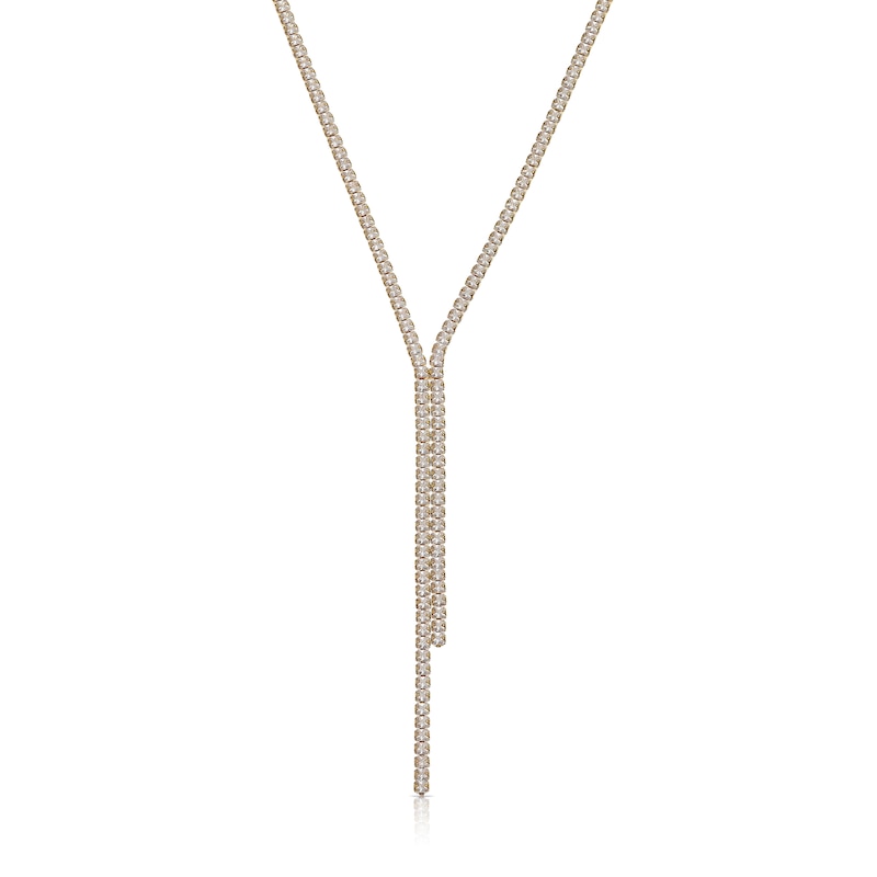 Main Image 1 of Gold Plated Cubic Zirconia Y Drop Pendant Necklace