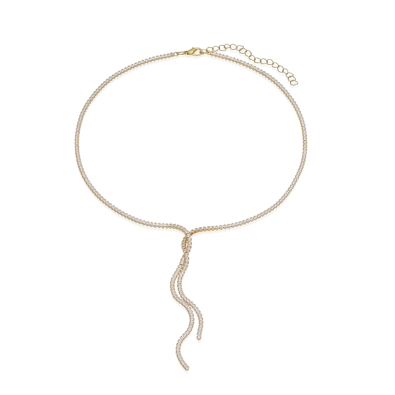 Main Image 2 of Gold Plated Cubic Zirconia Y Drop Pendant Necklace