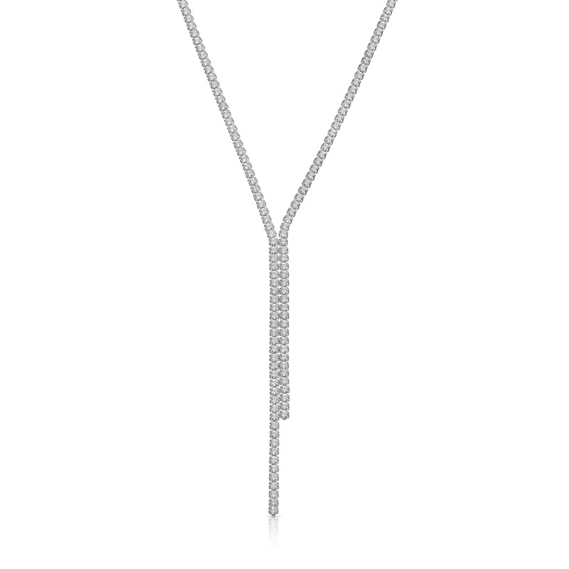 Main Image 1 of Silver Plated Cubic Zirconia Y Drop Pendant Necklace