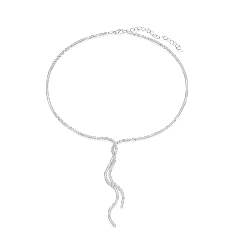 Main Image 2 of Silver Plated Cubic Zirconia Y Drop Pendant Necklace