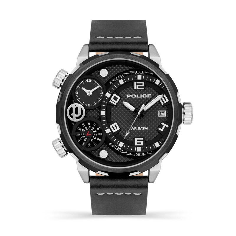 Main Image 1 of Police Ray Multi Dial Black Leather Strap Watch