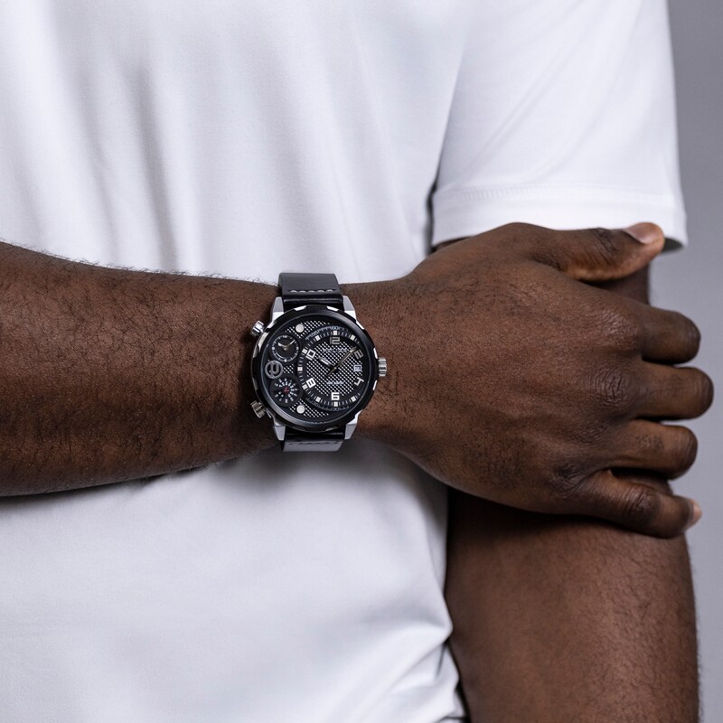 Main Image 3 of Police Ray Multi Dial Black Leather Strap Watch