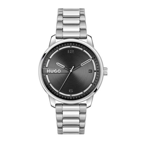 HUGO #STAMP Men's Black Dial Stainless Steel Bracelet Watch