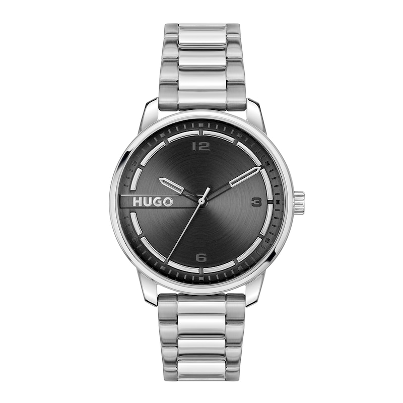 Main Image 1 of HUGO #STAMP Men's Black Dial Stainless Steel Bracelet Watch