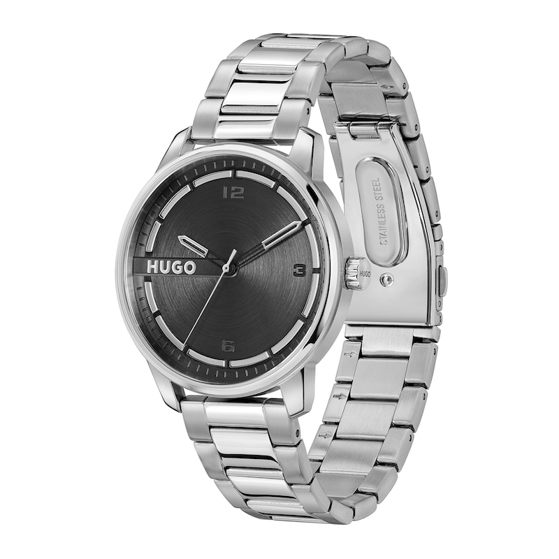 Main Image 3 of HUGO #STAMP Men's Black Dial Stainless Steel Bracelet Watch