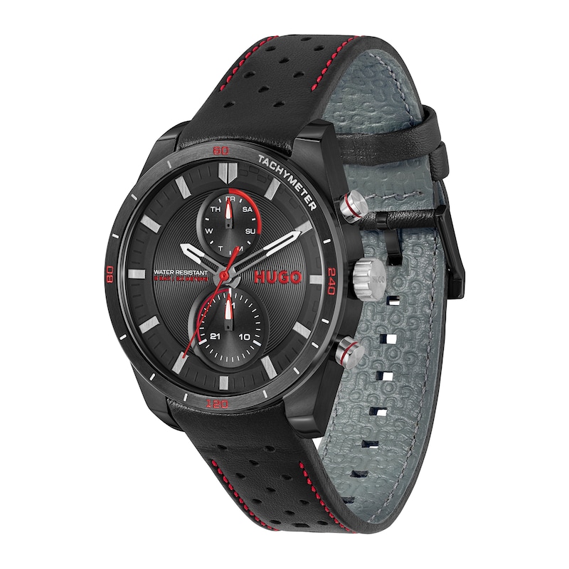 Main Image 3 of HUGO #FAST Men's Multifunction Black Dial Black Leather Strap Watch