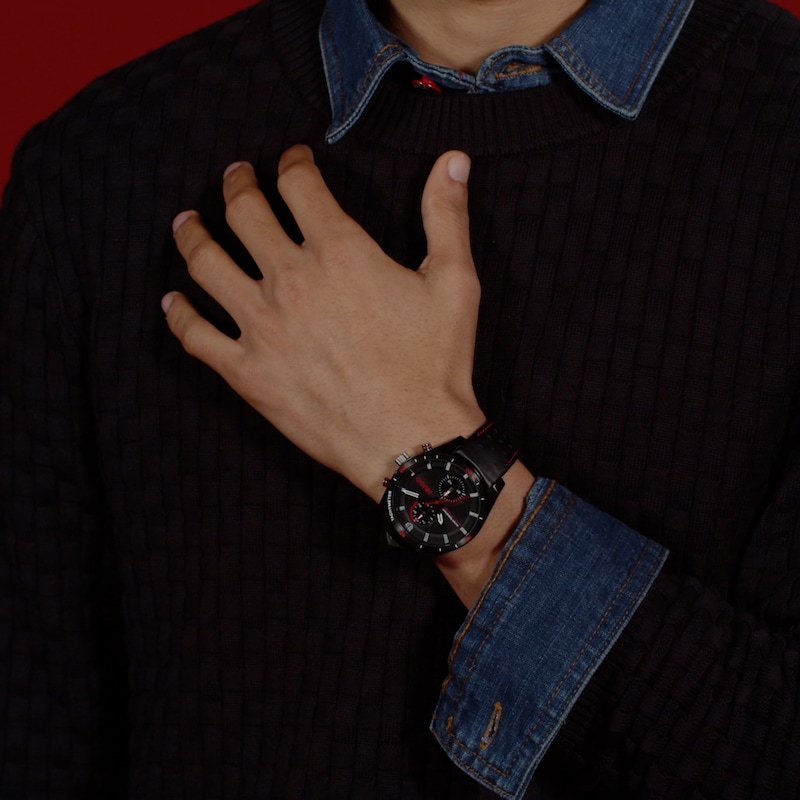 Main Image 4 of HUGO #FAST Men's Multifunction Black Dial Black Leather Strap Watch