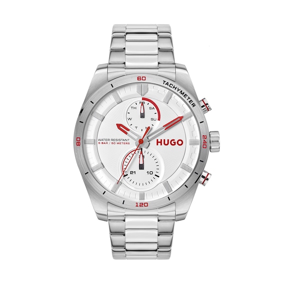 HUGO #FAST Men's Multifunction White Dial Stainless Steel Bracelet Watch