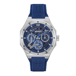 HUGO #GRAIL SKELETON Men's Multifunction Blue Silicon Strap Watch