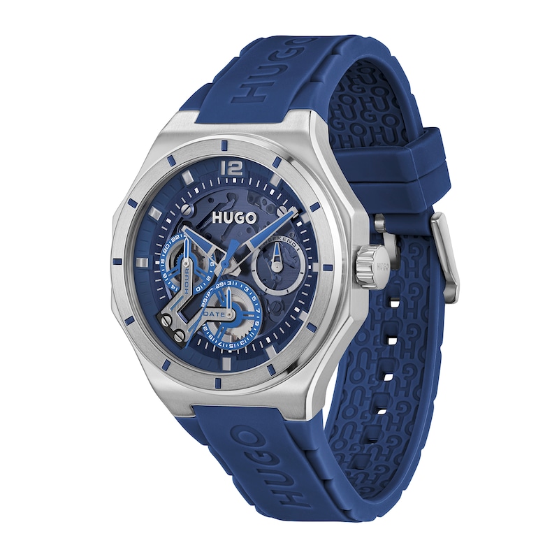 Main Image 3 of HUGO #GRAIL SKELETON Men's Multifunction Blue Silicon Strap Watch