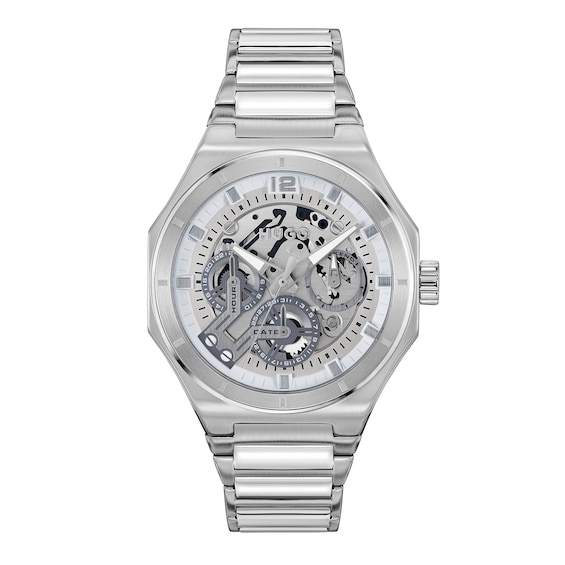 HUGO #GRAIL SKELETON Mens Multifunction Stainless Steel Bracelet Watch