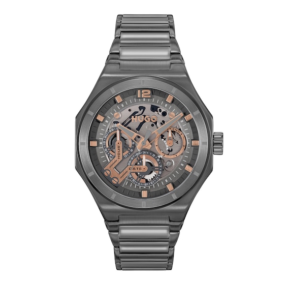 HUGO #GRAIL SKELETON Mens Multifunction Grey Tone Bracelet W