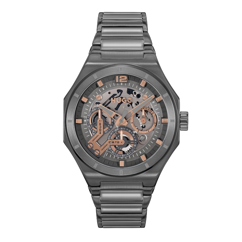 Main Image 1 of HUGO #GRAIL SKELETON Men's Multifunction Grey Tone Bracelet Watch